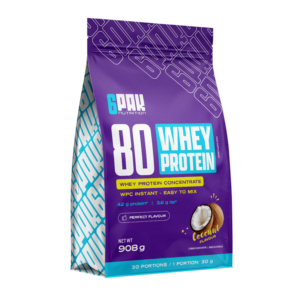 6PAK 80 WHEY PROTEIN 908g COCONUT - Nabea.pl
