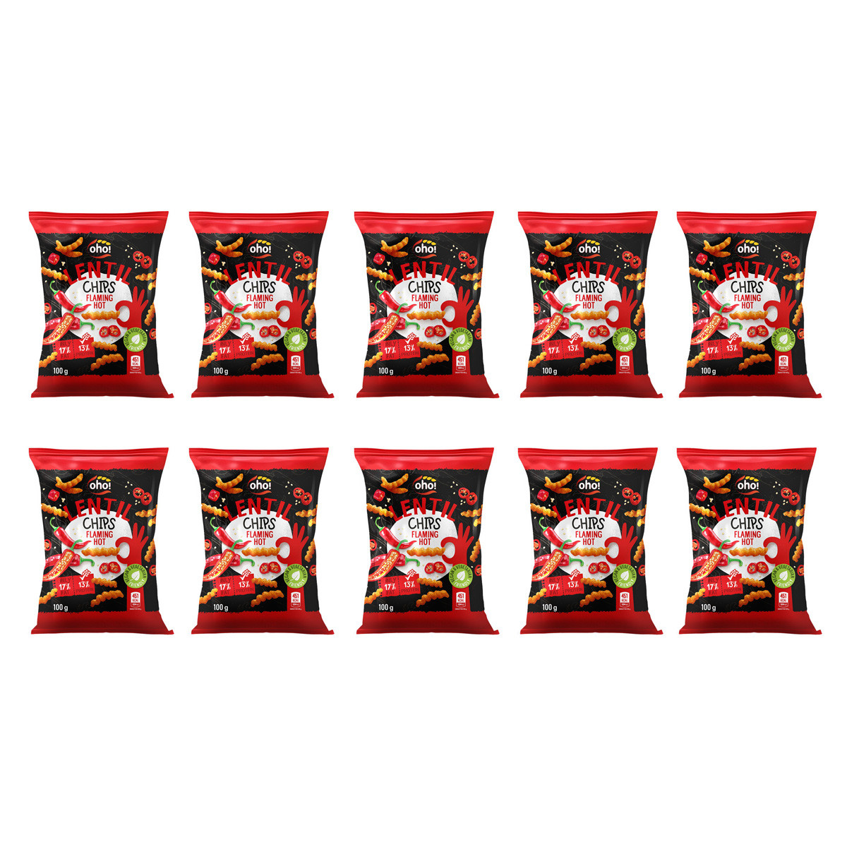Zestaw 10x Chipsy z czerwonej soczewicy o smaku flaming hot 100g - Nabea.pl