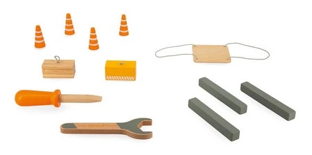 Janod Duży drewniany dźwig do składania z narzędziami 3+