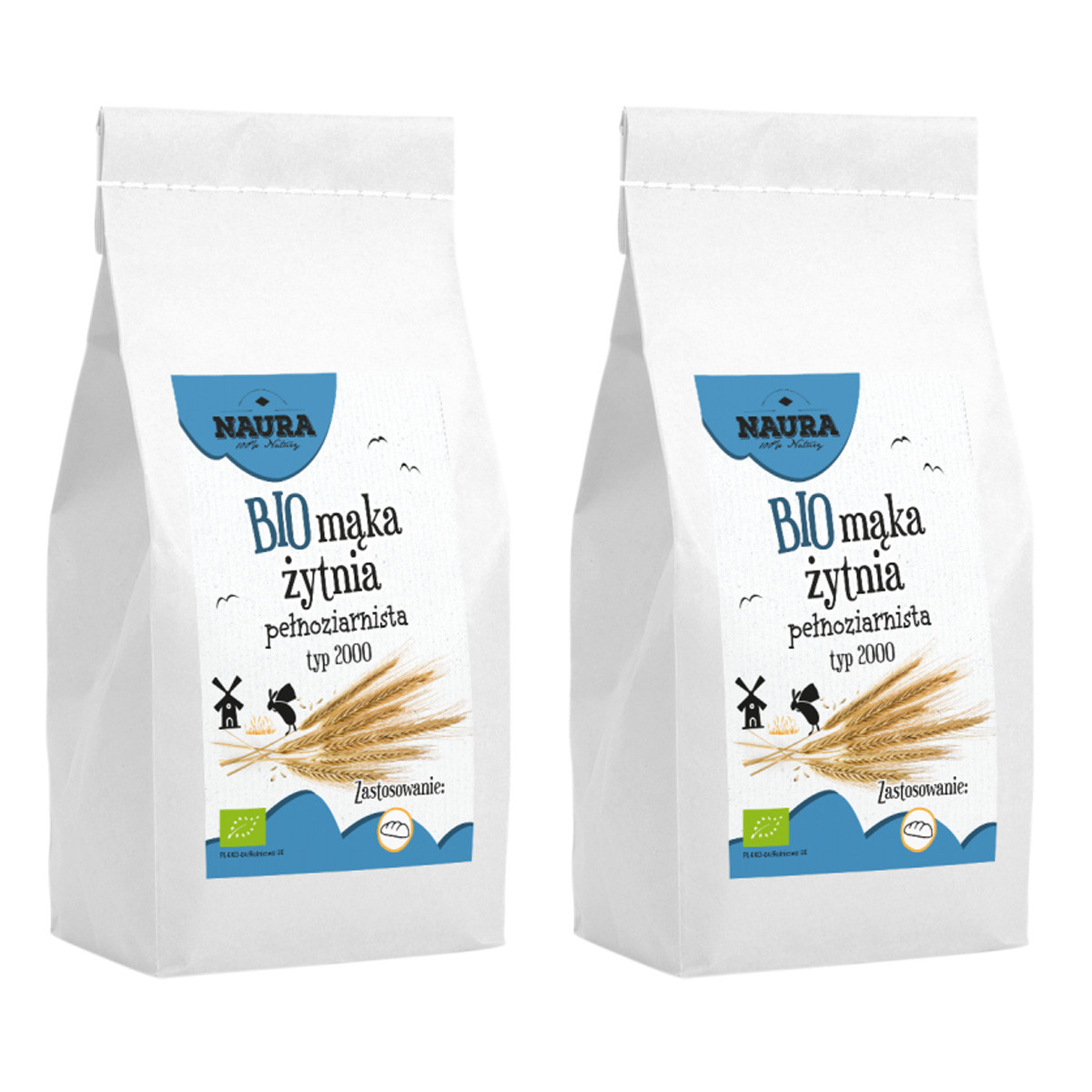 Zestaw 2x Mąka żytnia pełnoziarnista typ 2000 BIO 1 kg - Nabea.pl