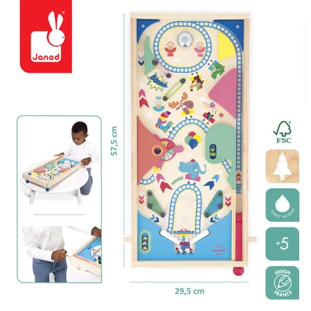 Janod Gra zręcznościowa drewniana Pinball Applepop 5+