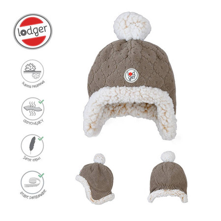 Lodger Dwuwarstwowa zimowa czapeczka z polaru brązowa Fleece Buffalo 0-3 m