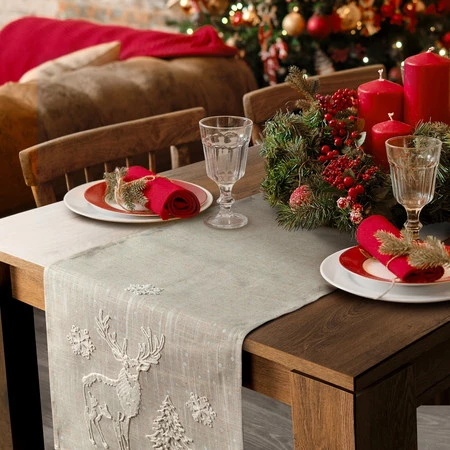 Świąteczny bieżnik dekoracyjny rozm.: 85 x 85 cm, kolor: beżowy