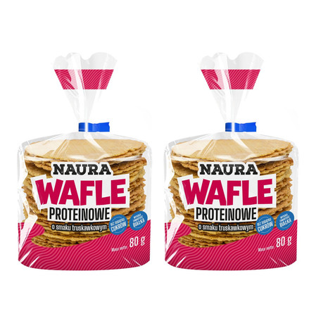 Zestaw: 2x Naura wafle proteinowe owsiano-pszenne o smaku truskawkowym 80g