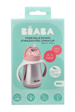 BEABA Bidon niekapek ze słomką termiczny 250 ml Old Pink