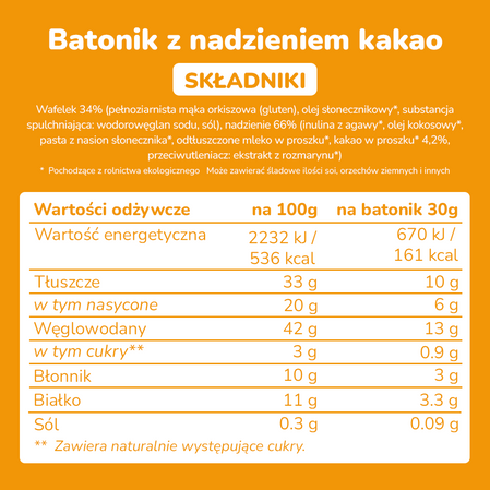Smileat Triboo, BIO Wafelek z nadzieniem kakaowym, 30 g
