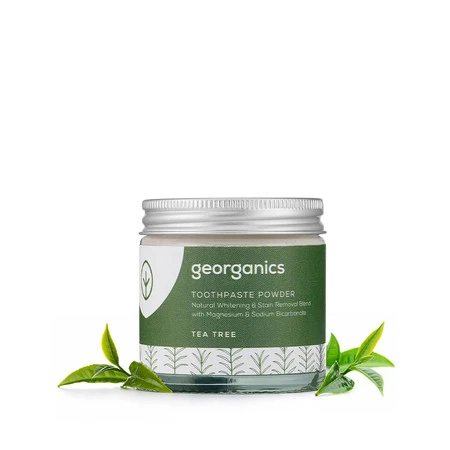 Georganics, Mineralny proszek do mycia zębów, z naturalnym składem, do codziennej pielęgnacji, smak drzewa herbacianego, 60 ml