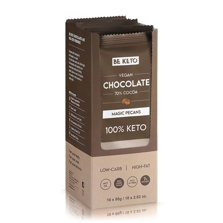 BeKeto Wegańska Keto Czekolada z olejem MCT orzech pekan 80g x10