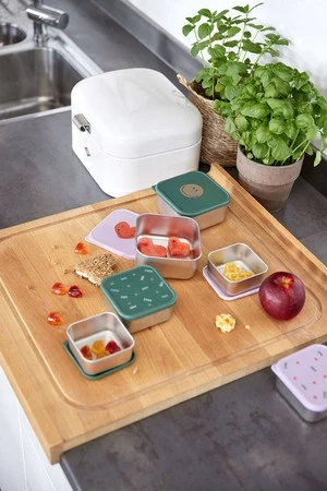 Lassig Pojemnik na przekąski snackbox ze stali nierdzewnej 3 szt. Happy Rascals Heart lavender