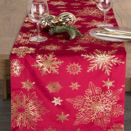 Obrus bieżnik świąteczny 40 x 140 cm kolor czerwony śnieżynki