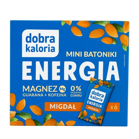 DOBRA KALORIA Mini batoniki ENERGIA migdał + magnez, guarana, kofeina 6x17g KUBARA