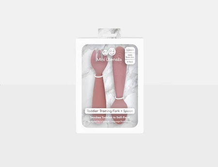 EZPZ Komplet silikonowych sztućców Mini Utensils pastelowy róż