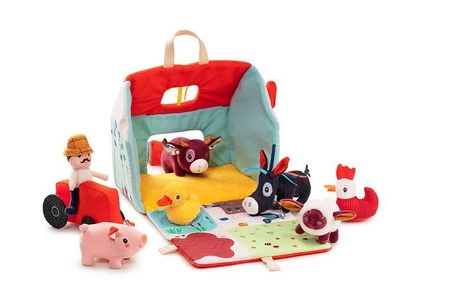 LILLIPUTIENS Rozkładany domek Farma z 6 zwierzątkami, rolnikiem i traktorem 18 m+