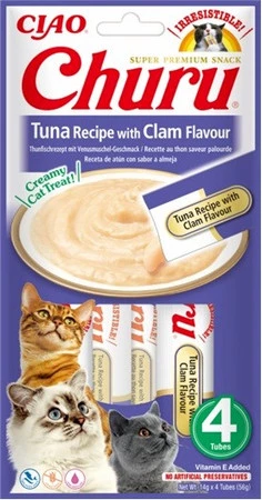 INABA Cat Churu Tuna Clam Krem Tuńczyk Małże 4x14g