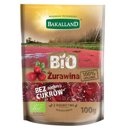 Bakalland − Żurawina suszona z zagęszczonym sokiem jabłkowym BIO − 100 g