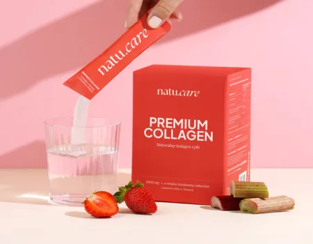 Natu Care Premium Kolagen na skórę, włosy i paznokcie 5000 mg smak truskawka - rabarbar