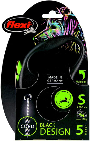 FLEXI BLACK Design Smycz sznurowa S / 5m zielona