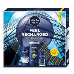 Men Feel Recharged zestaw nawilżający krem do twarzy 75ml + żel pod prysznic 3w1 250ml + antyperspirant roll-on 50ml
