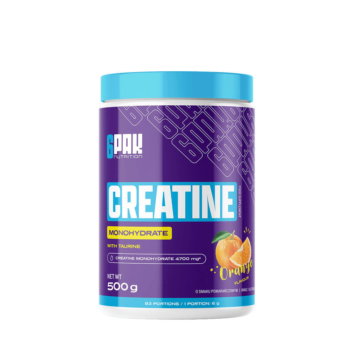 6PAK Creatine Monohydrate Kreatyna Monohydrat 500g smak pomarańcza - Nabea.pl