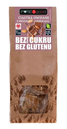 CIASTKA OWSIANE Z MIGDAŁAMI I CZEKOLADĄ BEZ DODATKU CUKRU BEZGLUTENOWE 150 g - PURE&GOOD