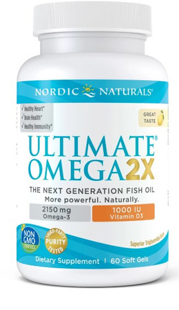 Nordic Naturals Ultimate Omega-D3 2X Omega-3 kwasy tłuszczowe EPA i DHA 2150 mg 60 kaps. smak cytryna
