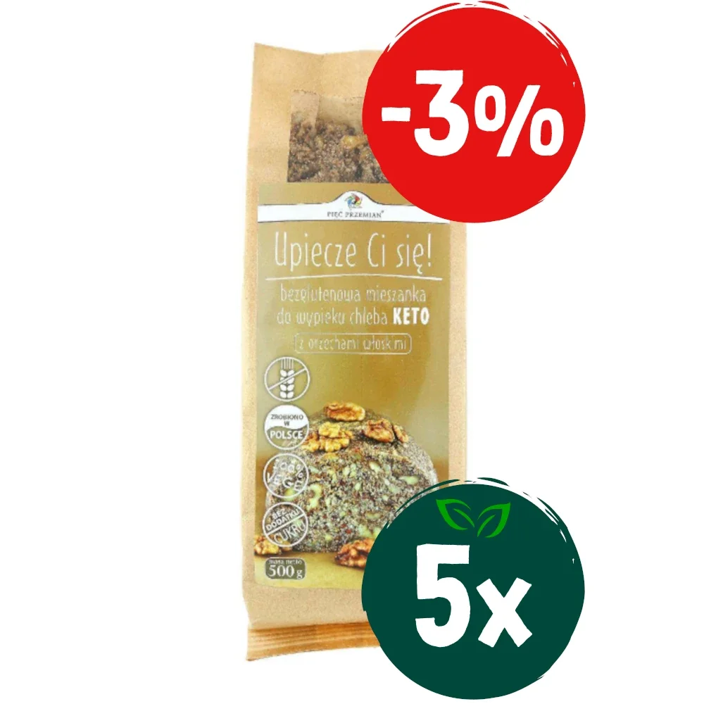 Zestaw: 5x Pięć Przemian − Bezglutenowa mieszanka do wypieku chleba KETO z orzechami włoskimi − 500 g - Nabea.pl