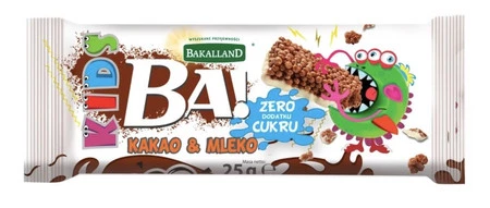 Bakalland BA! Baton zbożowy KIDS! Kakao&mleko 25g baton dla dzieci