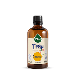 Olini Tran naturalny aromat pomarańczowy, omega-3 kwasy tłuszczowe DHA i EPA oraz witaminy A i D 100 ml smak pomarańcza