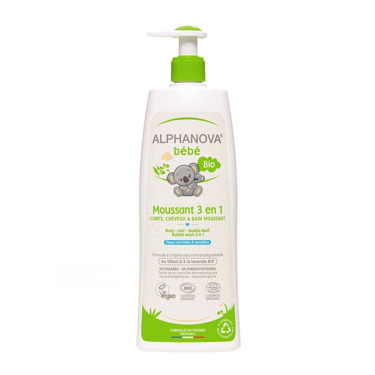 Alphanova Bebe, Organiczny Płyn do Kąpieli dla dzieci 3 w 1, 500 ml