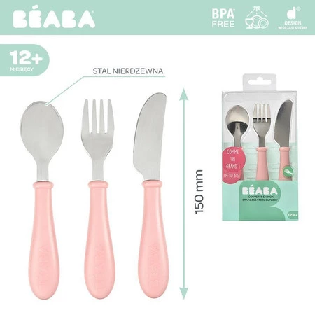 Beaba, Sztućce ze stali nierdzewnej 12 m+ Old Pink