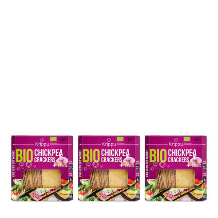 Zestaw: 3x KRAKERSY PROTEINOWE Z CIECIERZYCY Z CZOSNKIEM BIO 80 g - KRIPPU