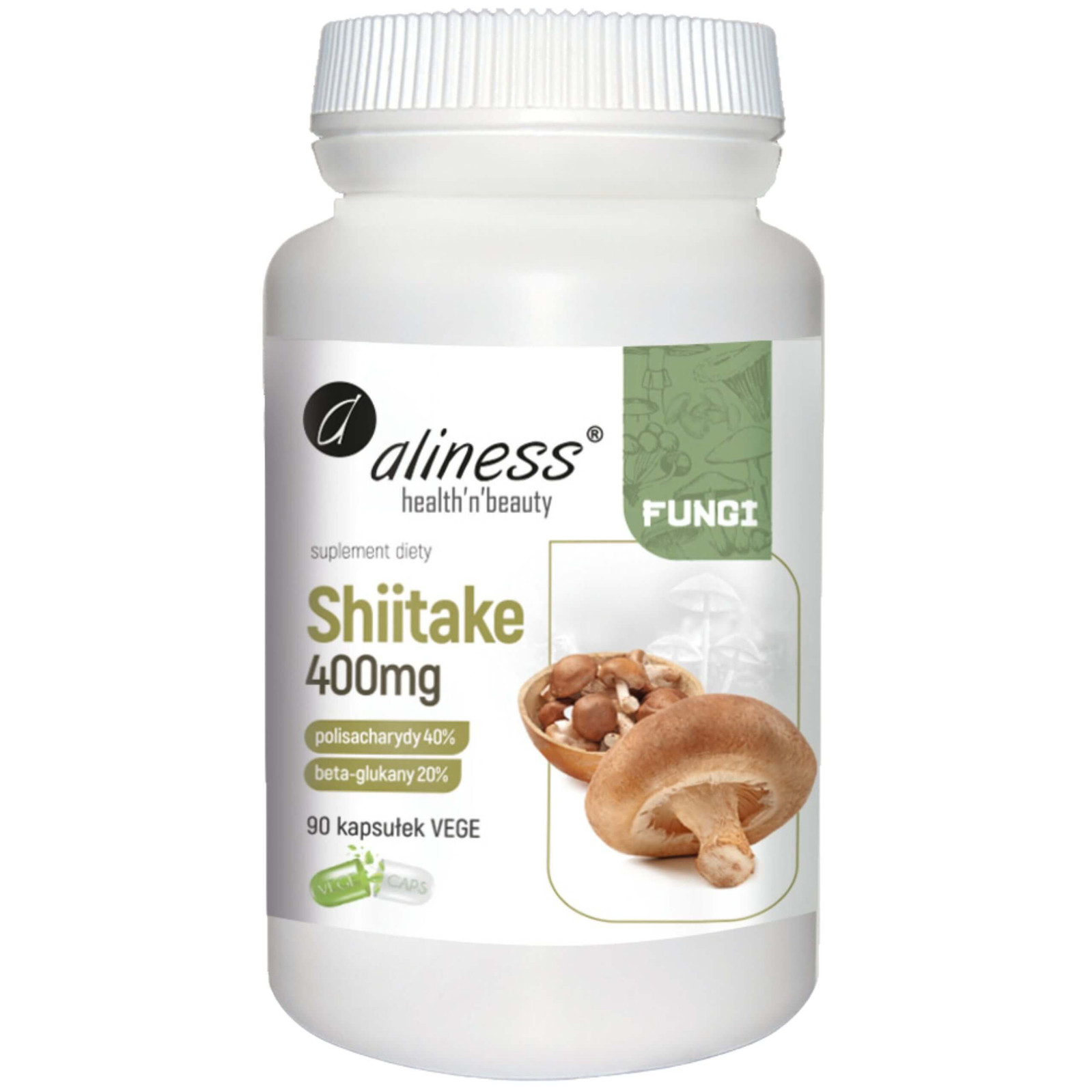 Aliness Shiitake ekstrakt 40/20, 400mg x 90 Vege caps. - Nabea.pl