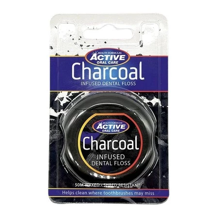 Beauty Formulas Active Oral Care Nić dentystyczna woskowana z aktywnym węglem Charcoal  1op.-50m