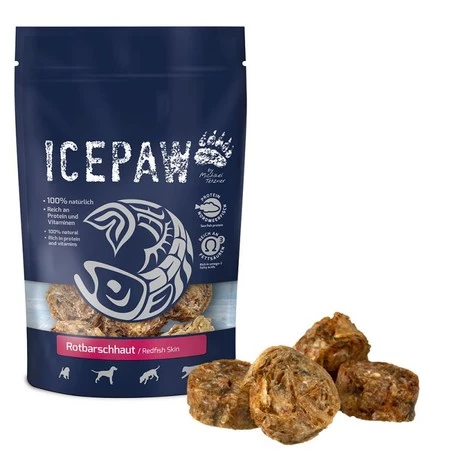 ICEPAW Rotbarschhaut - przysmaki z karmazyna dla psów (100 g)