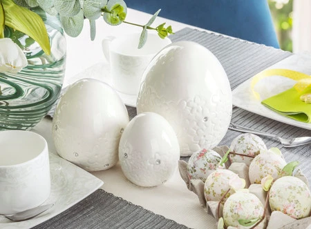 Ozdoba Wielkanocna, Jajko ceramiczne, kolor biały, rozmiar fi 11 x 12 cm