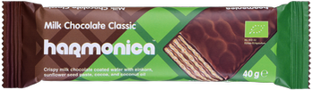 WAFELEK Z KREMEM MLECZNO - KAKAOWYM W POLEWIE Z MLECZNEJ CZEKOLADY BIO 40 g - HARMONICA