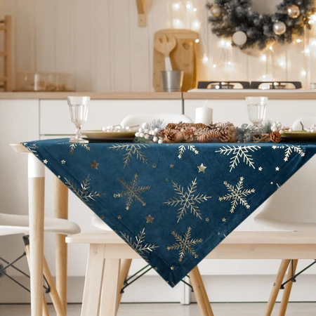 Welwetowa bieżnik świąteczna z ozdobnym nadrukiem szerokość rozm.: 85 x 85 cm, kolor: ciemnoniebieski