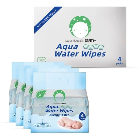 Luna Bambini, Chusteczki wodne Aqua Water Wipes, 4x50szt., miękkie zamknięcie, KARTON 4 opakowania