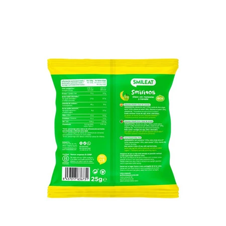 Smileat, BIO Smilitos, Chrupki kukurydziane o smaku jabłka i banana 8m+, 25g