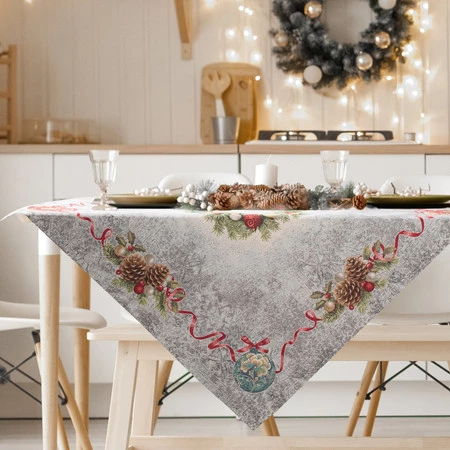 Obrus gobelinowy ze świątecznym wzorem rozm.: 100 x 100 cm, kolor: popielaty