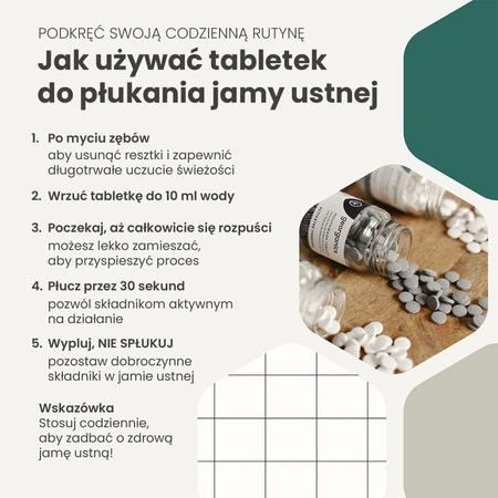 Georganics, Naturalne tabletki do płukania jamy ustnej, do codziennej pielęgnacji, z aktywnym węglem, 180 tabletek