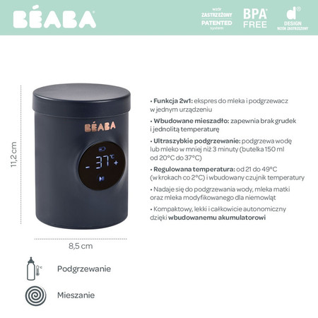 Beaba Przenośny podgrzewacz do butelek z funkcją mieszania 2w1 Milk Nomad Night Blue