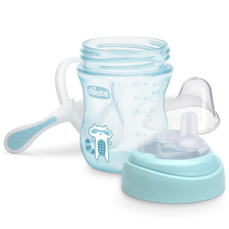 Chicco Pierwszy Kubek Treningowy z Miękkim Ustnikiem Chłopiec 4m+ Kubeczek Chicco z silikonowym ustnikiem 200 ml