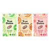 Zestaw smaków: 1x True Dates Sour Apple 100g, 1x True Dates Cinnamon Roll 100g i 1x True Dates Sweet Peach 100g