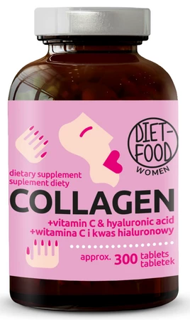 KOLAGEN WOŁOWY Z KWASEM HIALURONOWYM 300 TABLETEK - DIET-FOOD