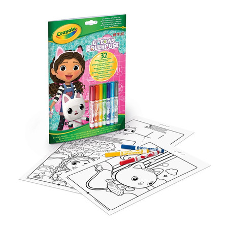 Crayola Kolorowanka dla dzieci z łamigłówkami i flamastrami Koci Domek Gabi 3+