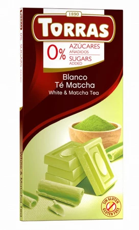 CZEKOLADA BIAŁA Z HERBATĄ MATCHA BEZ DODATKU CUKRU BEZGLUTENOWA 75 g - TORRAS