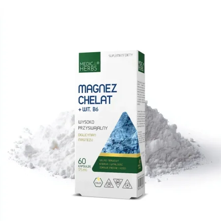 Medica Herbs Magnez Chelat + Witamina B wsparcie dla energii, odporności 60 kaps.