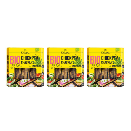 Zestaw: 3x KRAKERSY PROTEINOWE Z CIECIERZYCY Z NASIONAMI KONOPI BIO 80 g - KRIPPU