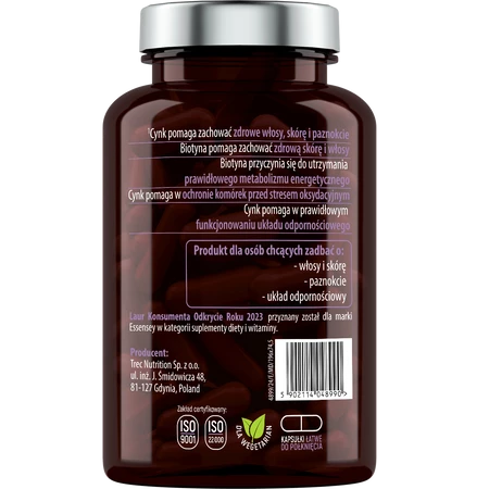 Essensey Biotyna + skrzyp + cynk na skórę, włosy 90 kaps.